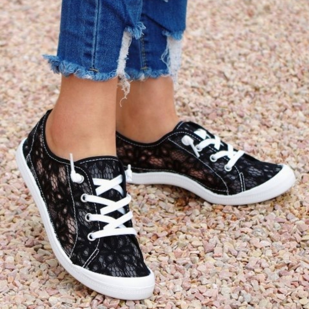 Rosy Black Lace Slip On Sneakers Size 7